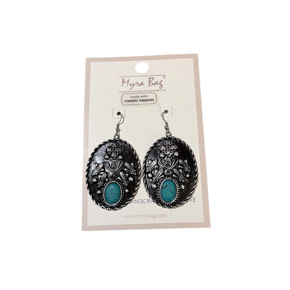 Myra Bag Black and Turquoise Oval Earrings‎